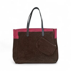 Gianni Notaro Genuine Leather Bag Brown Pink Accent & Coin Purse Made in Italy